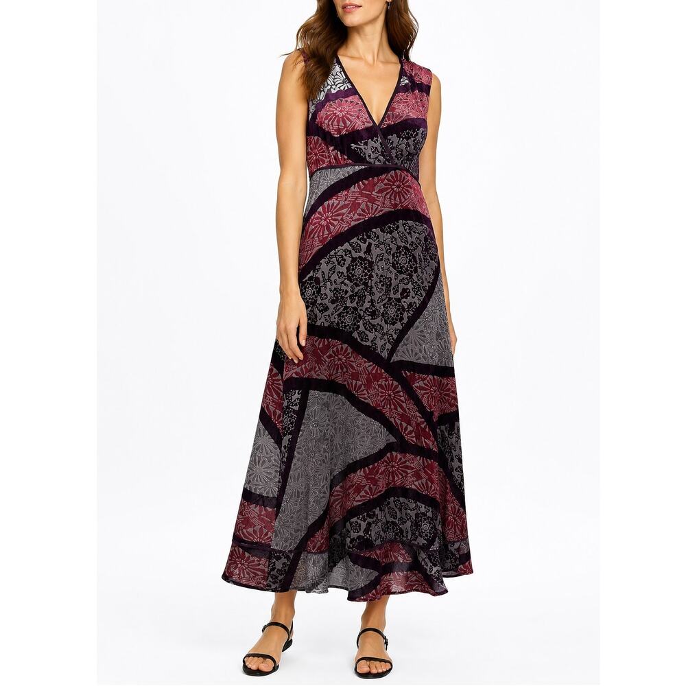 J. Jill Velvet Silk Blend Burnout Patchwork Maxi Dress Purple Size 8
